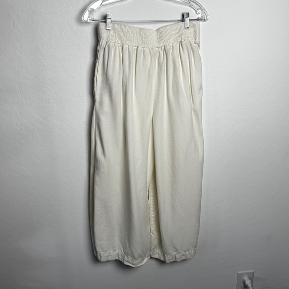 Anthropologie Oceanside wide leg cropped pants cream Small beachy coastal boho - Picture 12 of 15